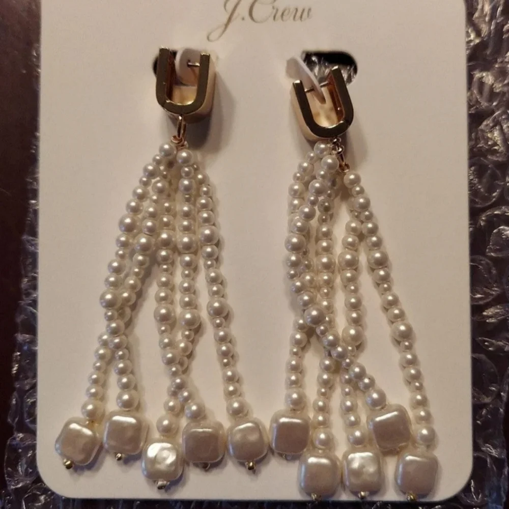 J.CREW Freshwater pearl sparkle statement earrings 2 1/2 In. BNWT SO 1 Left!